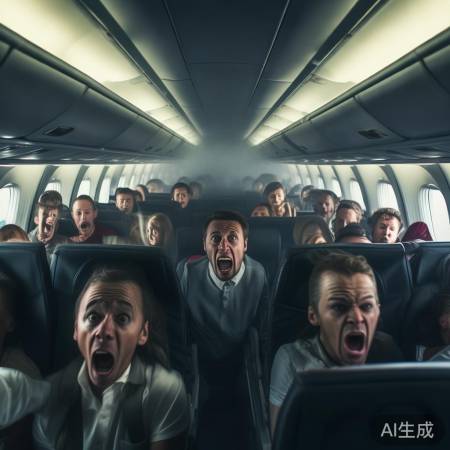 飞机紧急降落，乘客惊慌失措