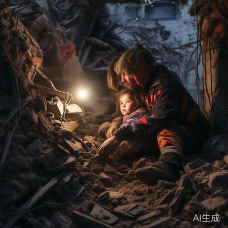 地震救援，救援队员救出小女孩