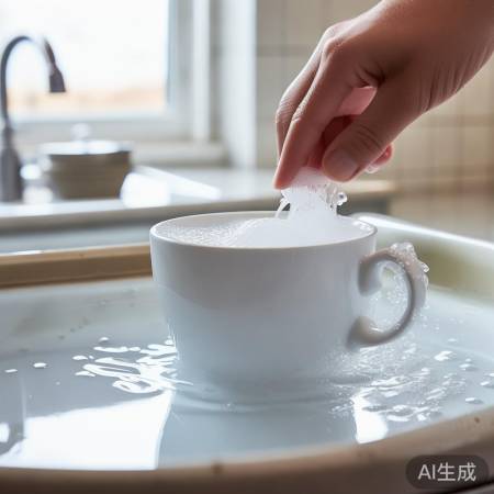 热水洗洁精泡搪瓷杯